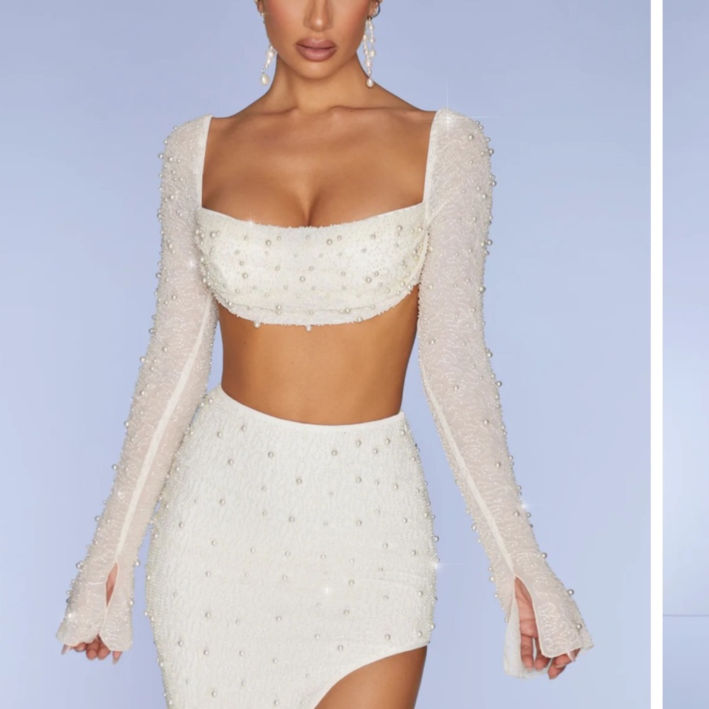 Oh Polly Pearl Embellished Cowl Neck Top